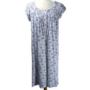 Eileen West Blue and White Cotton Modal Floral Lace Trim Nightgown